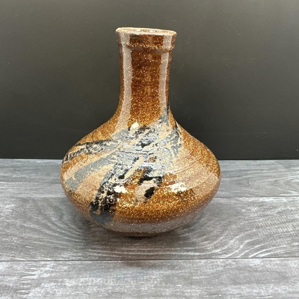 Vintage Signed Studio Art Pottery Vase Brown Earth Tones